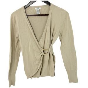 Cache Rib Knit Wrap Sweater Women's M Beige Gold Buckle Y2K